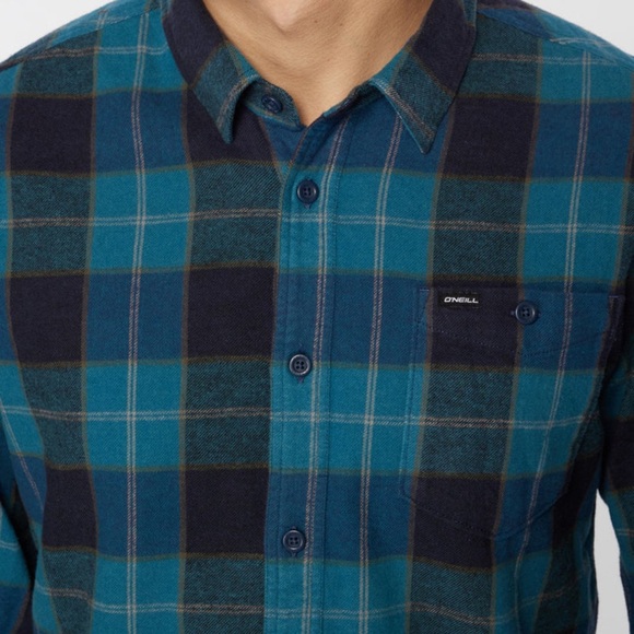 O'Neill Men's Medium Navy Blue Shirt Redmond Plaid Stretch Flannel Long Sleeve - Picture 12 of 12